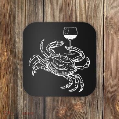 Wine Crab Ocean Lovers Shirts Funny Drinking Vacation Coaster