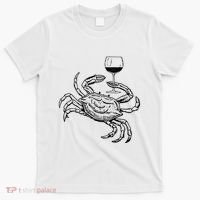 Wine Crab Ocean Lovers Shirts Funny Drinking Vacation T-Shirt thumb 0