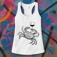Wine Crab Ocean Lovers Shirts Funny Drinking Vacation Women's Tank Top thumb 3