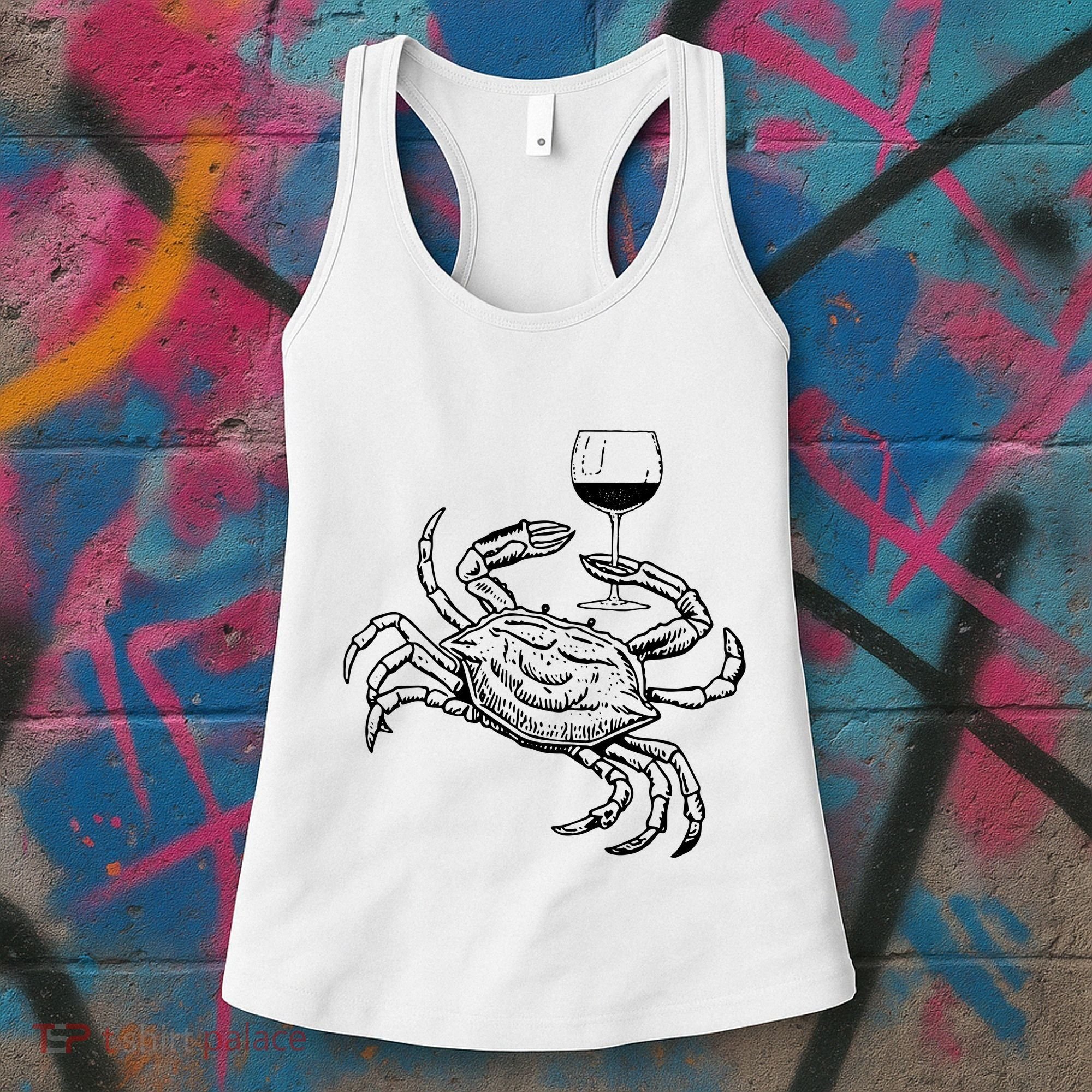 Wine Crab Ocean Lovers Shirts Funny Drinking Vacation Women's Tank Top
