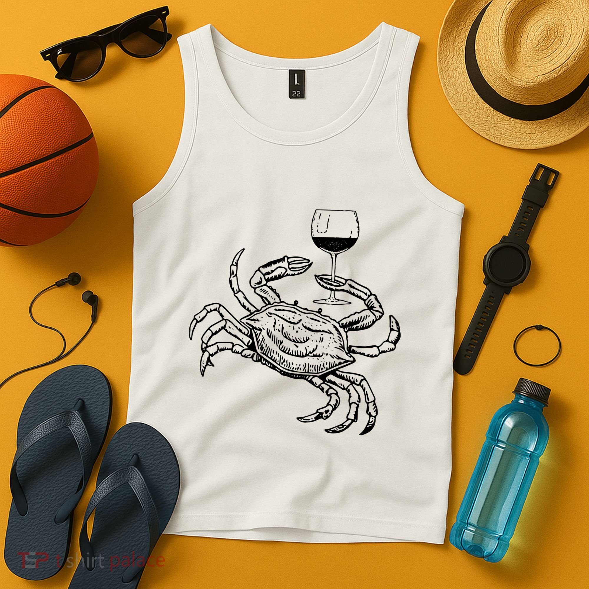 Wine Crab Ocean Lovers Shirts Funny Drinking Vacation Tank Top