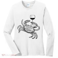 Wine Crab Ocean Lovers Shirts Funny Drinking Vacation Women's Long Sleeve Shirt thumb 0