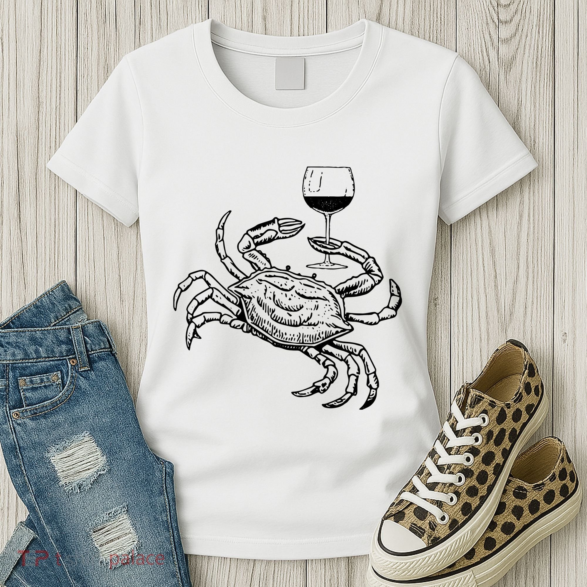 Wine Crab Ocean Lovers Shirts Funny Drinking Vacation Women's T-Shirt