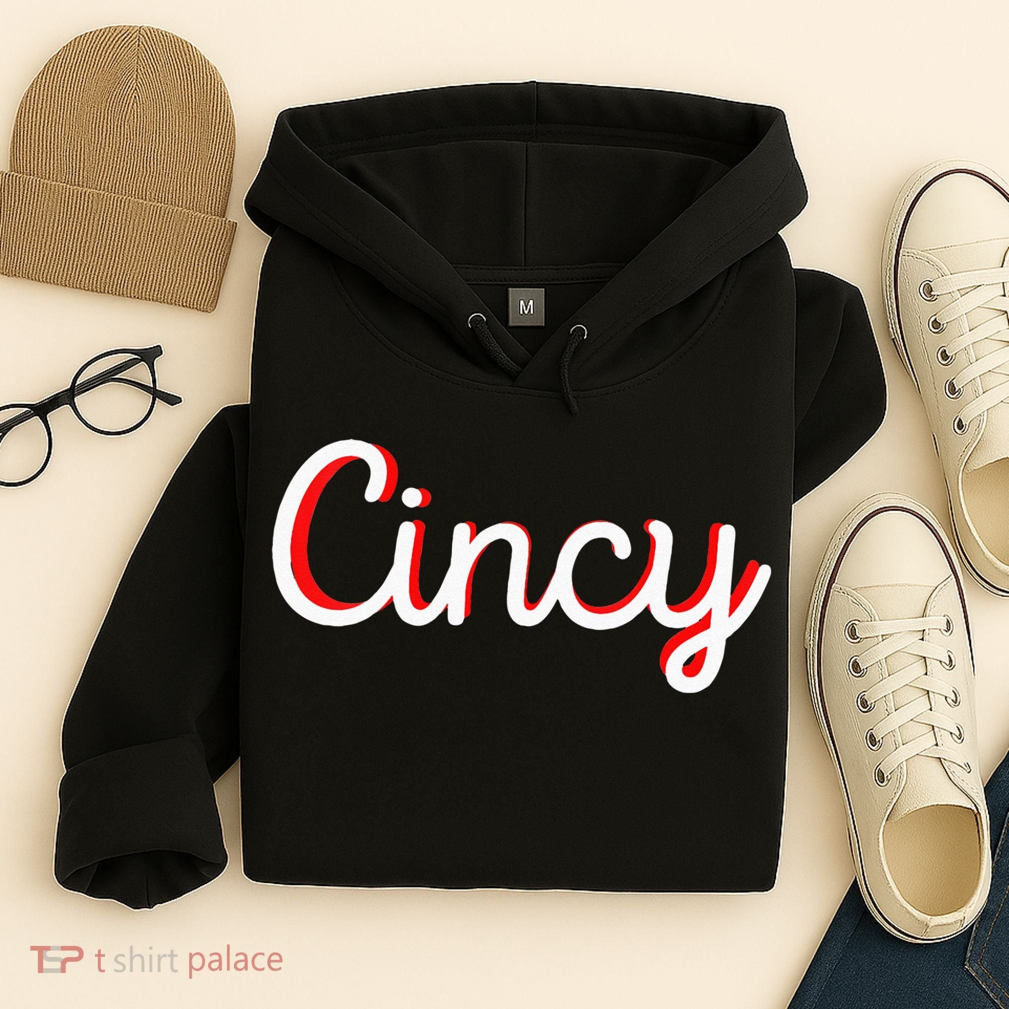 Womens Cincinnati Ohio Classic Red Script Cincy City Vacation Gift Hoodie