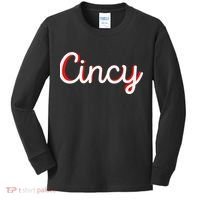 Womens Cincinnati Ohio Classic Red Script Cincy City Vacation Gift Kids Long Sleeve Shirt thumb 0