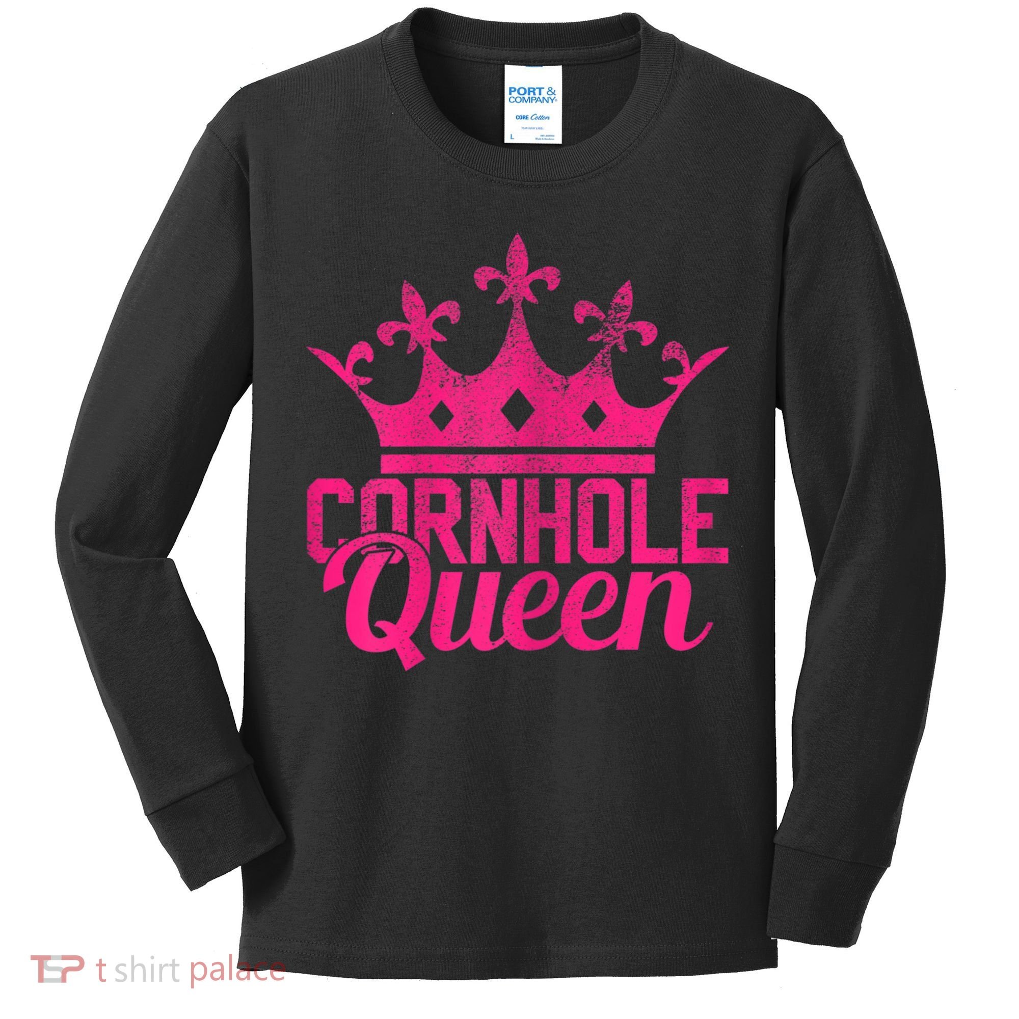 Womens Cornhole Queen Corn Hole Funny Kids Long Sleeve Shirt