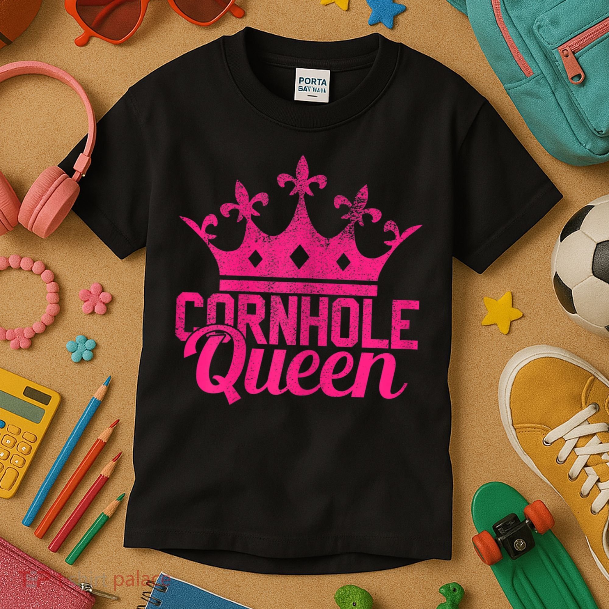 Womens Cornhole Queen Corn Hole Funny Kids T-Shirt