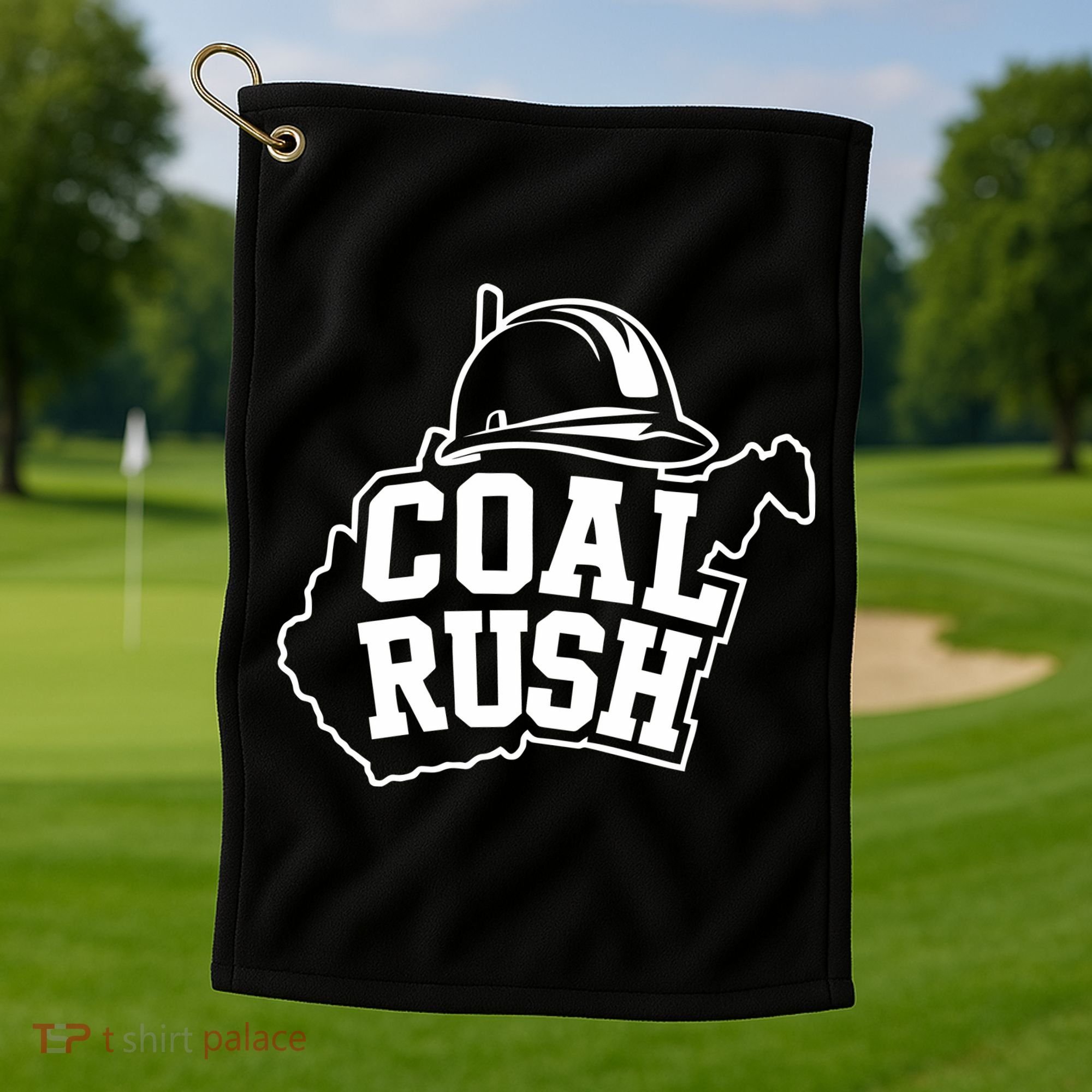 Wv Coal Rush With State And Miner Hard Hat Golf Towel
