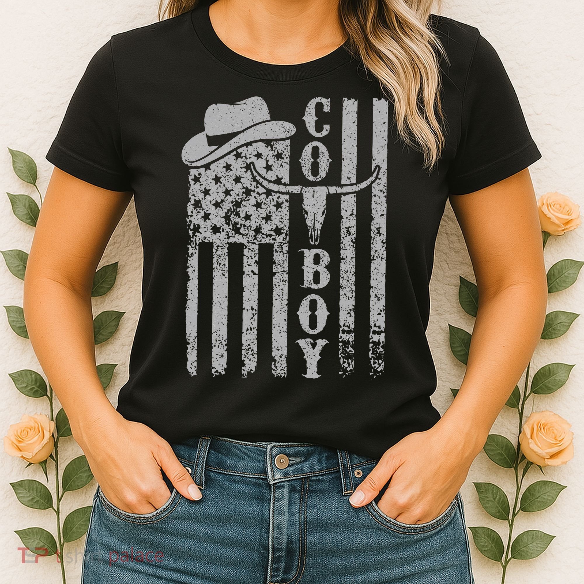 Western Country Rodeo Southern American Flag Women's T-Shirt
