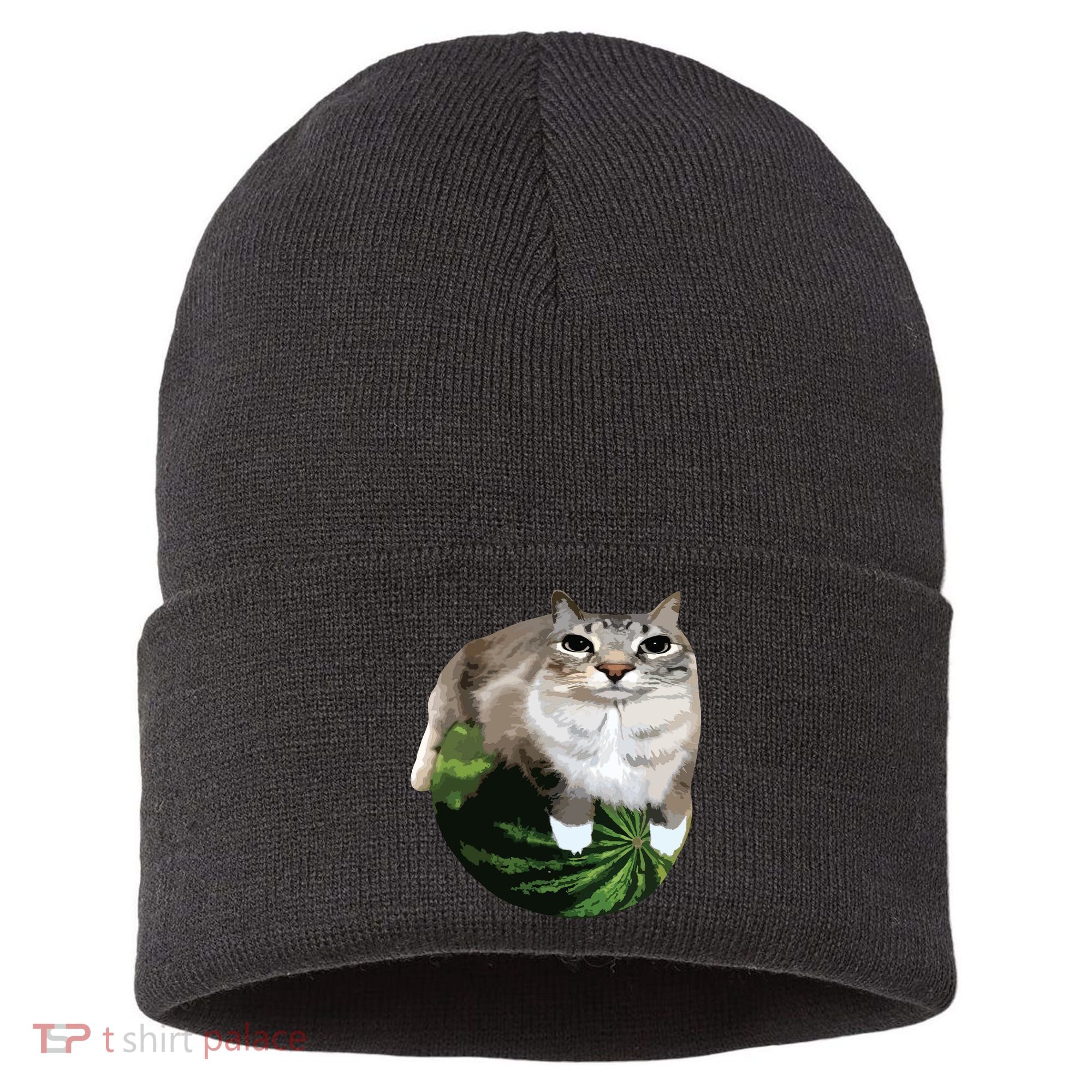 Watermelon Cat Silly Cat Meme Sustainable Knit Beanie