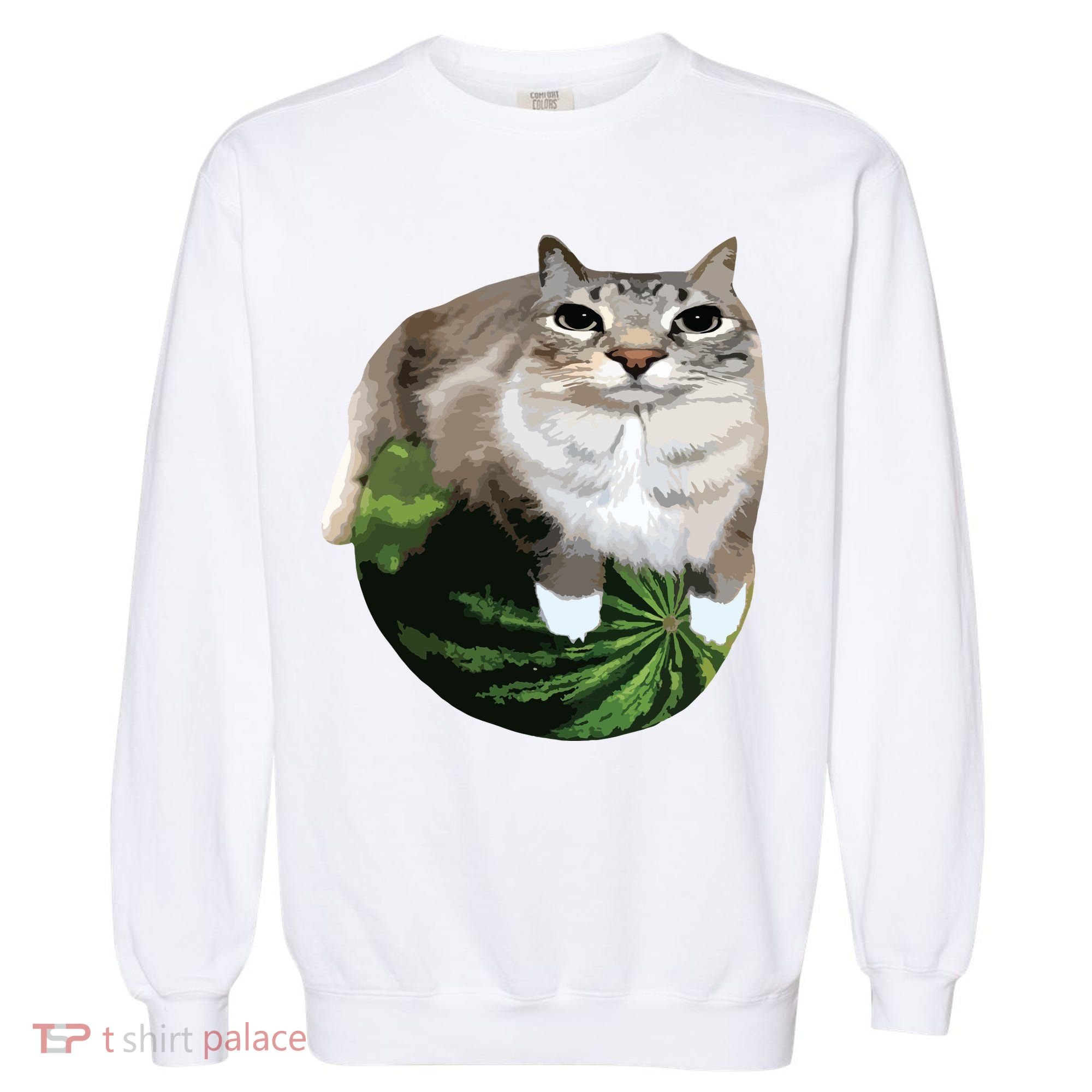 Watermelon Cat Silly Cat Meme Garment-Dyed Sweatshirt
