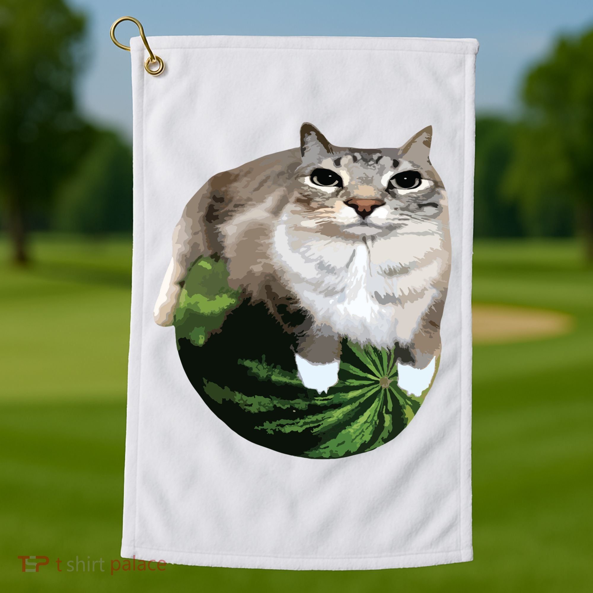 Watermelon Cat Silly Cat Meme Golf Towel