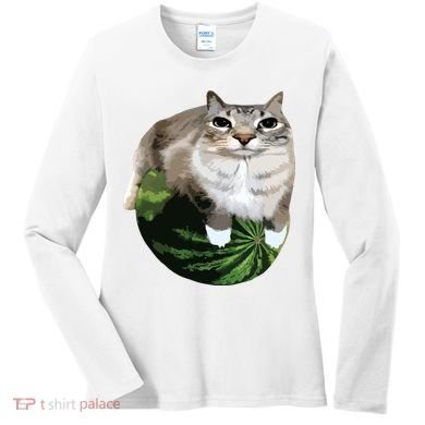 Watermelon Cat Silly Cat Meme Women's Long Sleeve Shirt