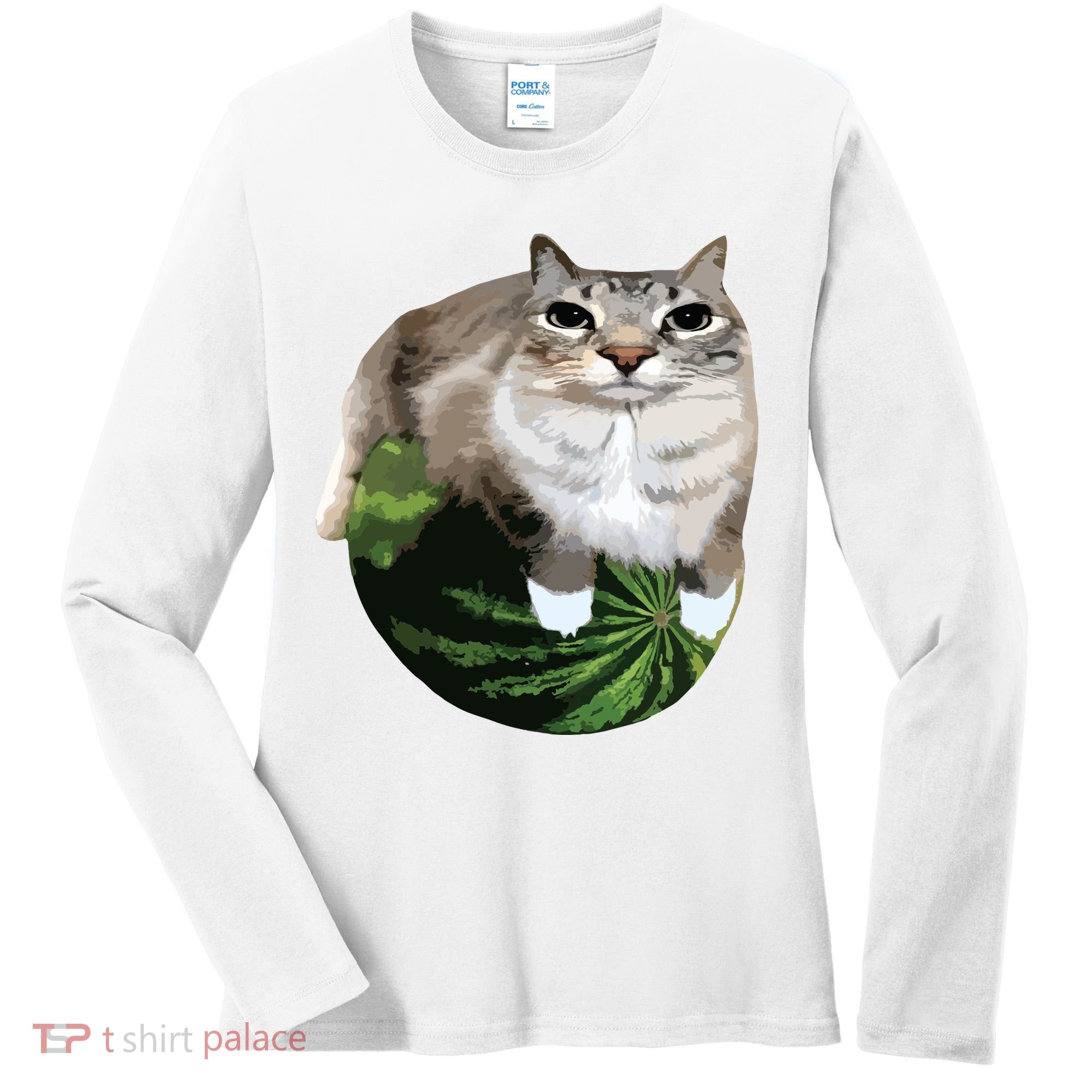 Watermelon Cat Silly Cat Meme Women's Long Sleeve Shirt