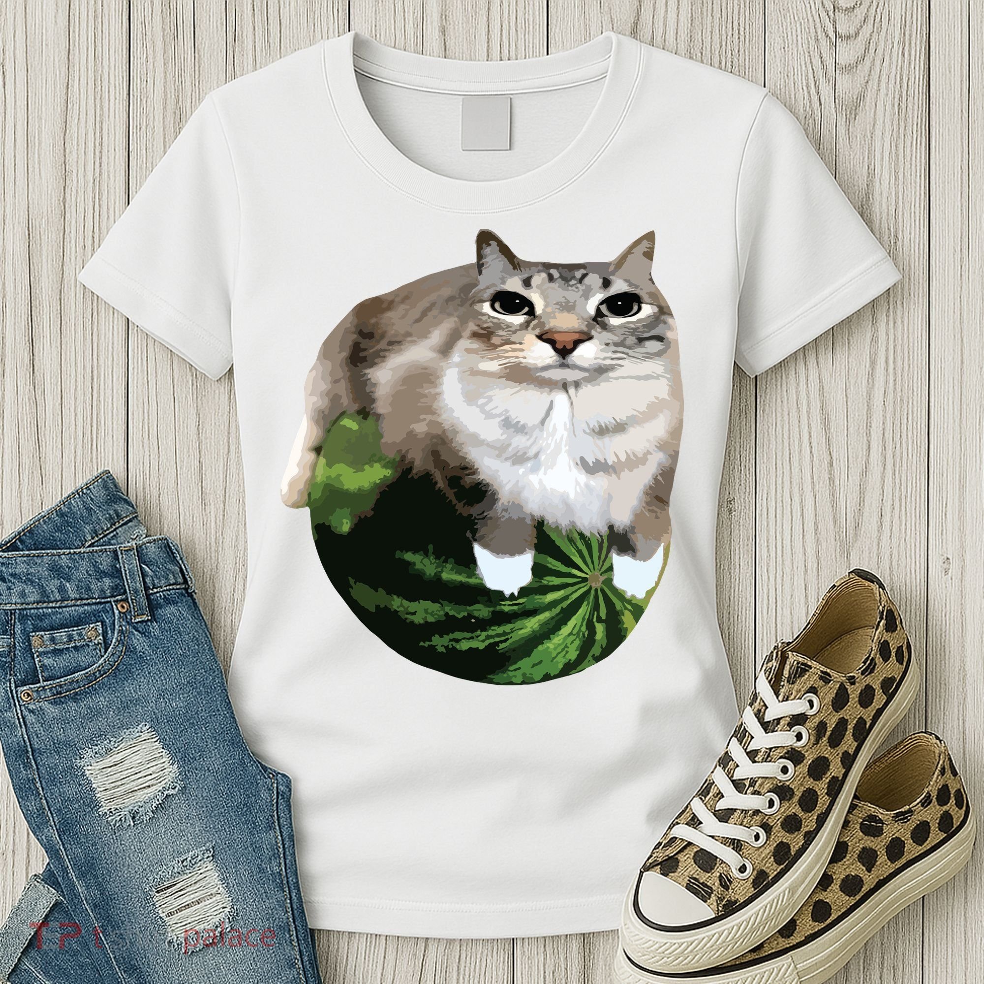 Watermelon Cat Silly Cat Meme Women's T-Shirt