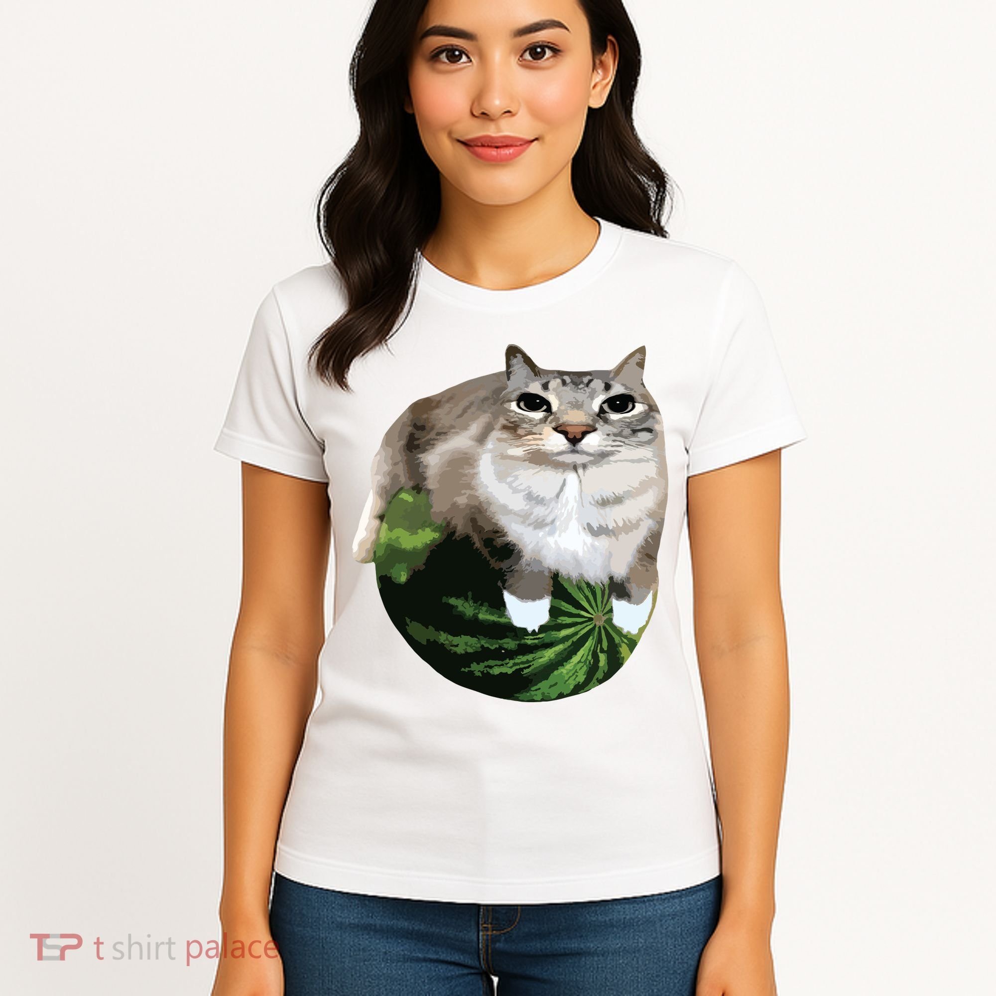 Watermelon Cat Silly Cat Meme Women's T-Shirt