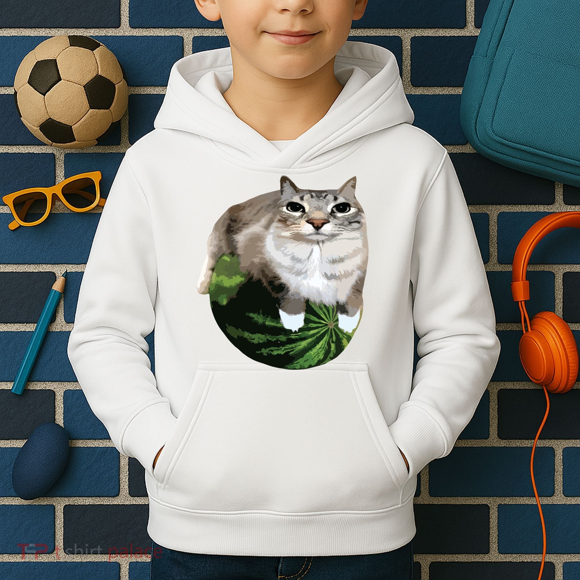 Watermelon Cat Silly Cat Meme Kids Hoodie