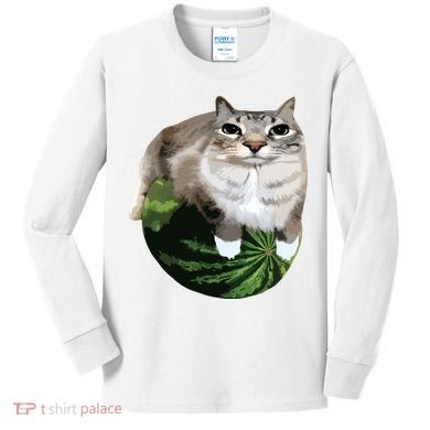 Watermelon Cat Silly Cat Meme Kids Long Sleeve Shirt