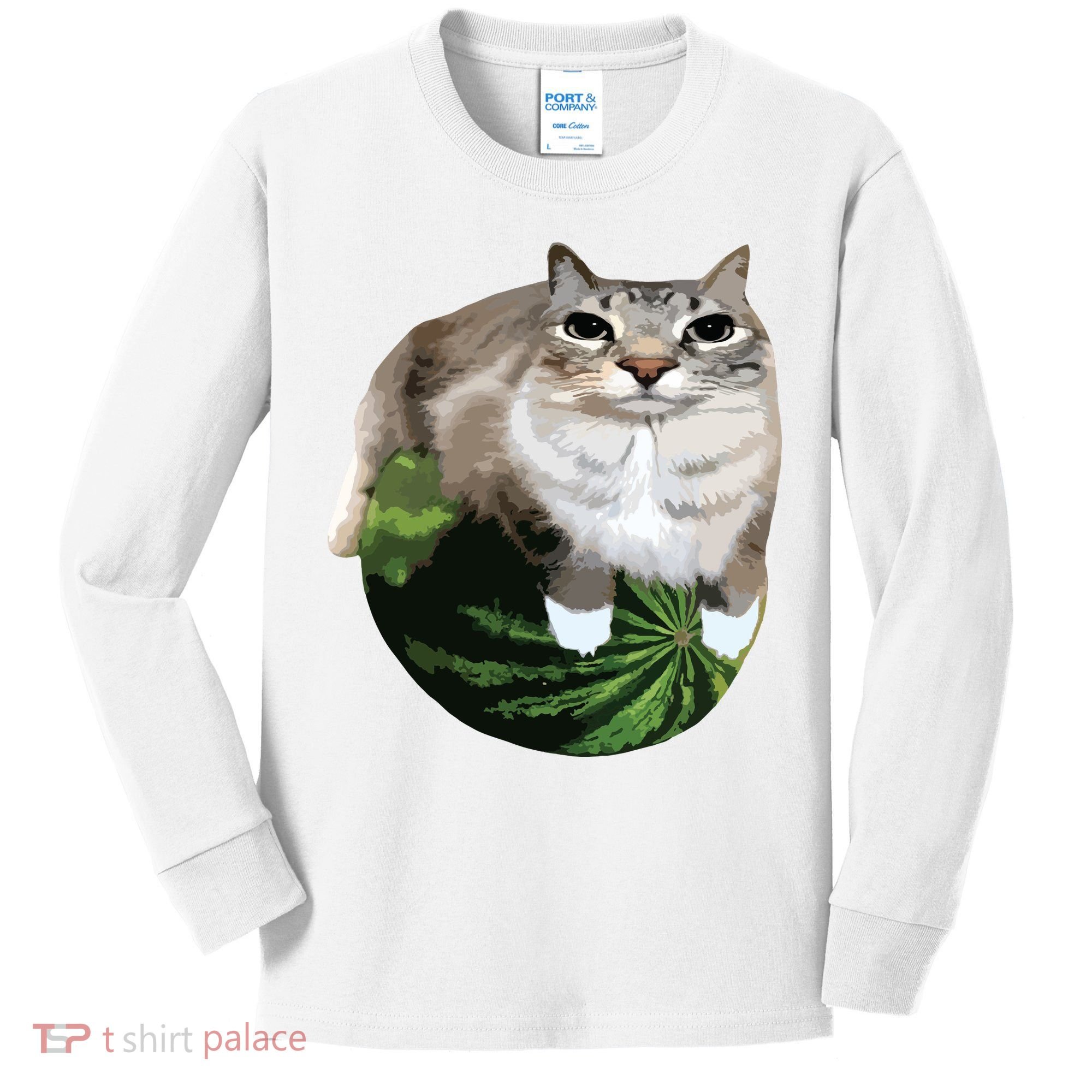 Watermelon Cat Silly Cat Meme Kids Long Sleeve Shirt