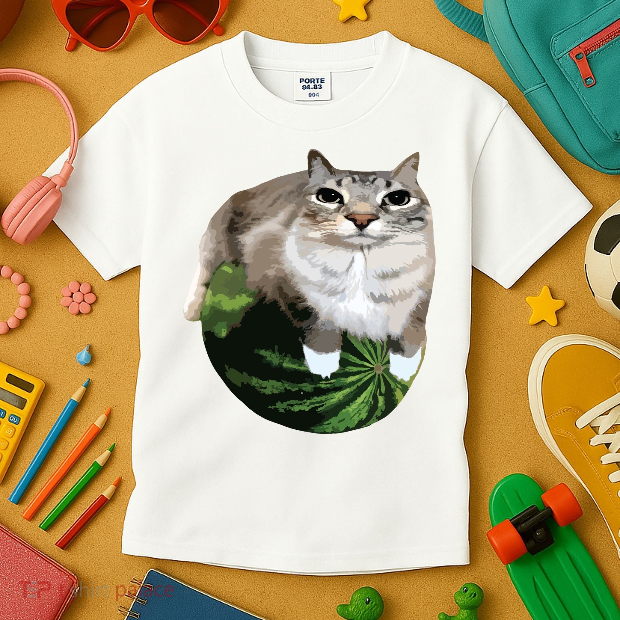 Watermelon Cat Silly Cat Meme Kids T-Shirt