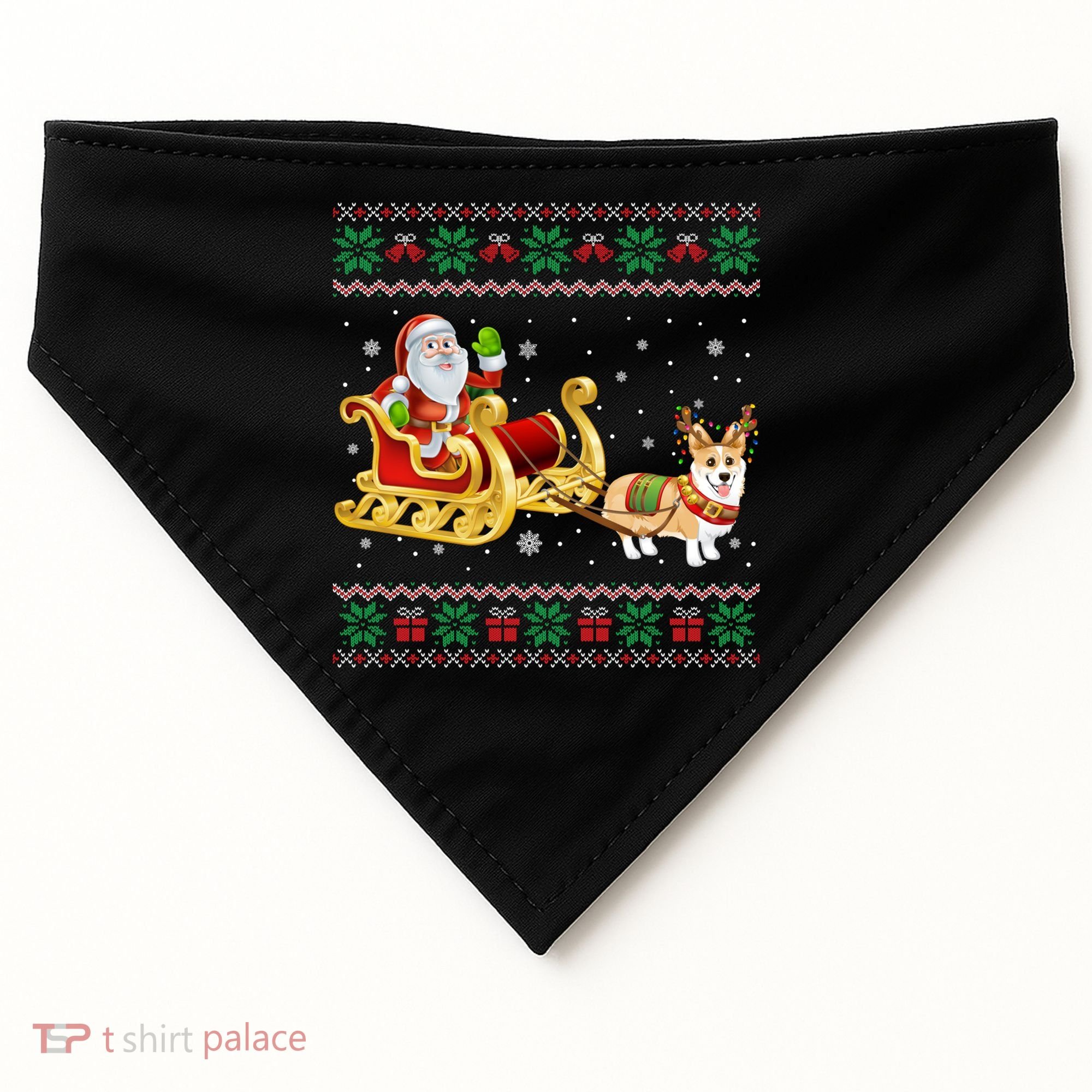 Welsh Corgi Santa Xmas Light Funny Dog Christmas Pajama Cute Gift USA-Made Doggie Bandana