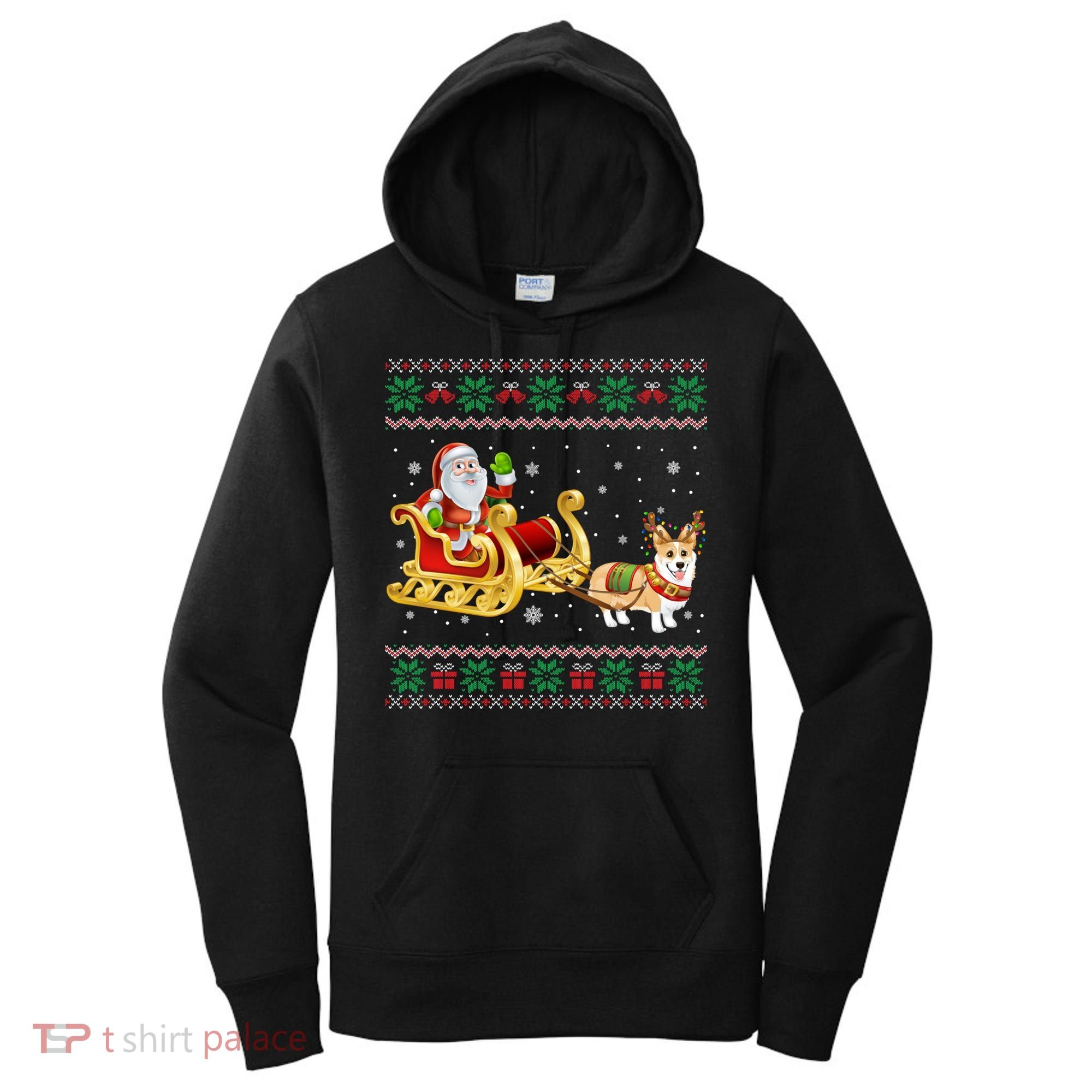 Welsh Corgi Santa Xmas Light Funny Dog Christmas Pajama Cute Gift Women's Hoodie