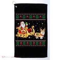 Welsh Corgi Santa Xmas Light Funny Dog Christmas Pajama Cute Gift Golf Towel thumb 0