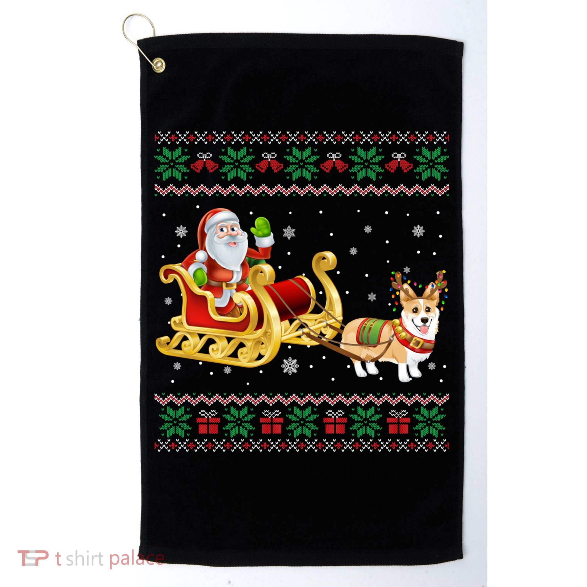 Welsh Corgi Santa Xmas Light Funny Dog Christmas Pajama Cute Gift Golf Towel