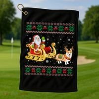 Welsh Corgi Santa Xmas Light Funny Dog Christmas Pajama Cute Gift Golf Towel thumb 1
