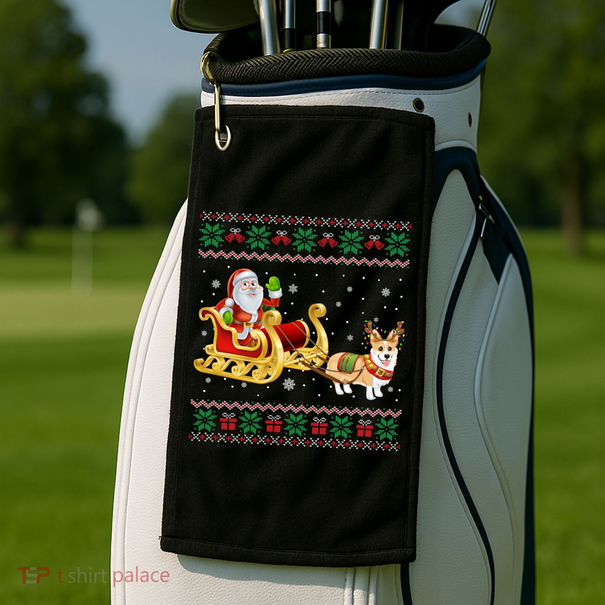 Welsh Corgi Santa Xmas Light Funny Dog Christmas Pajama Cute Gift Golf Towel