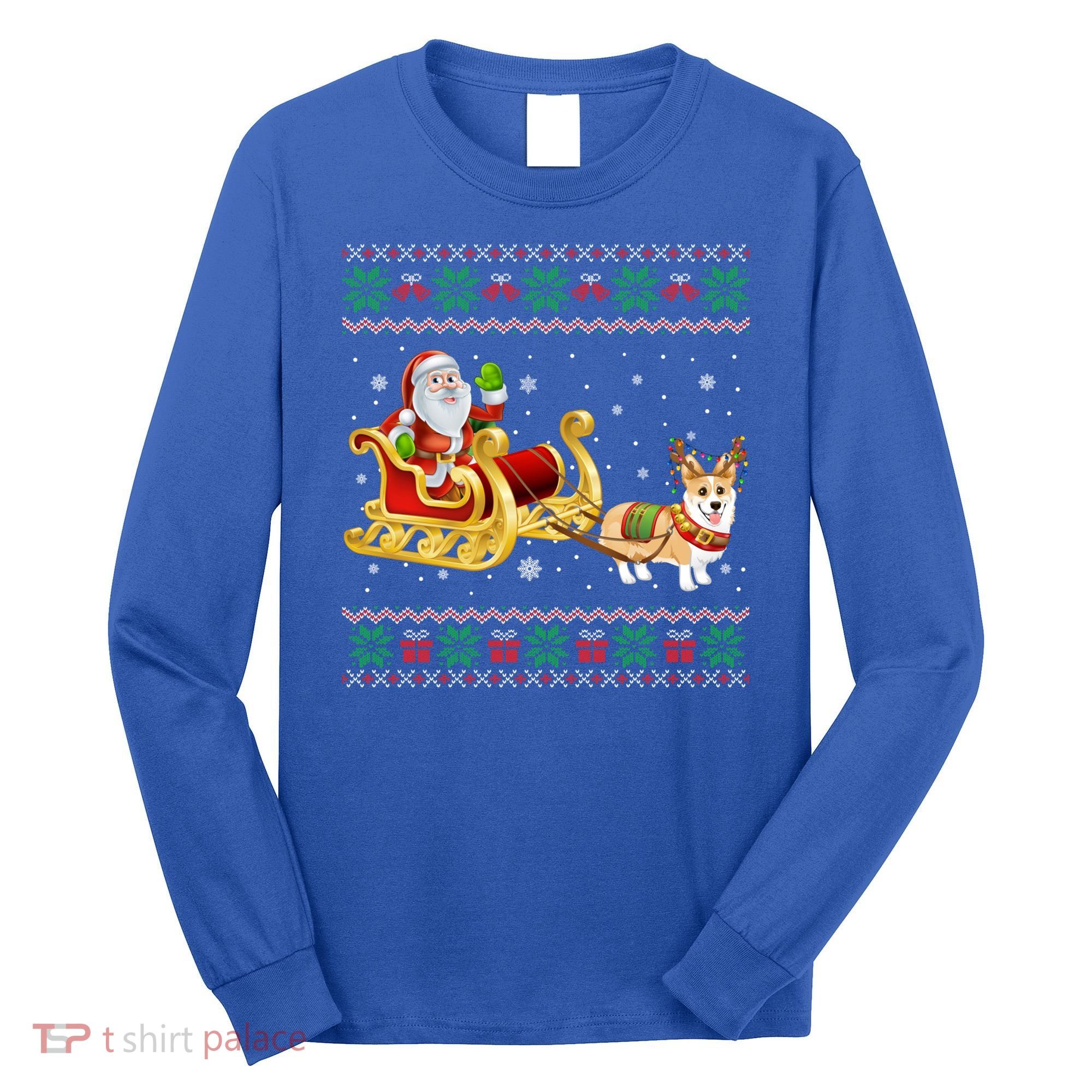 Welsh Corgi Santa Xmas Light Funny Dog Christmas Pajama Cute Gift Long Sleeve Shirt