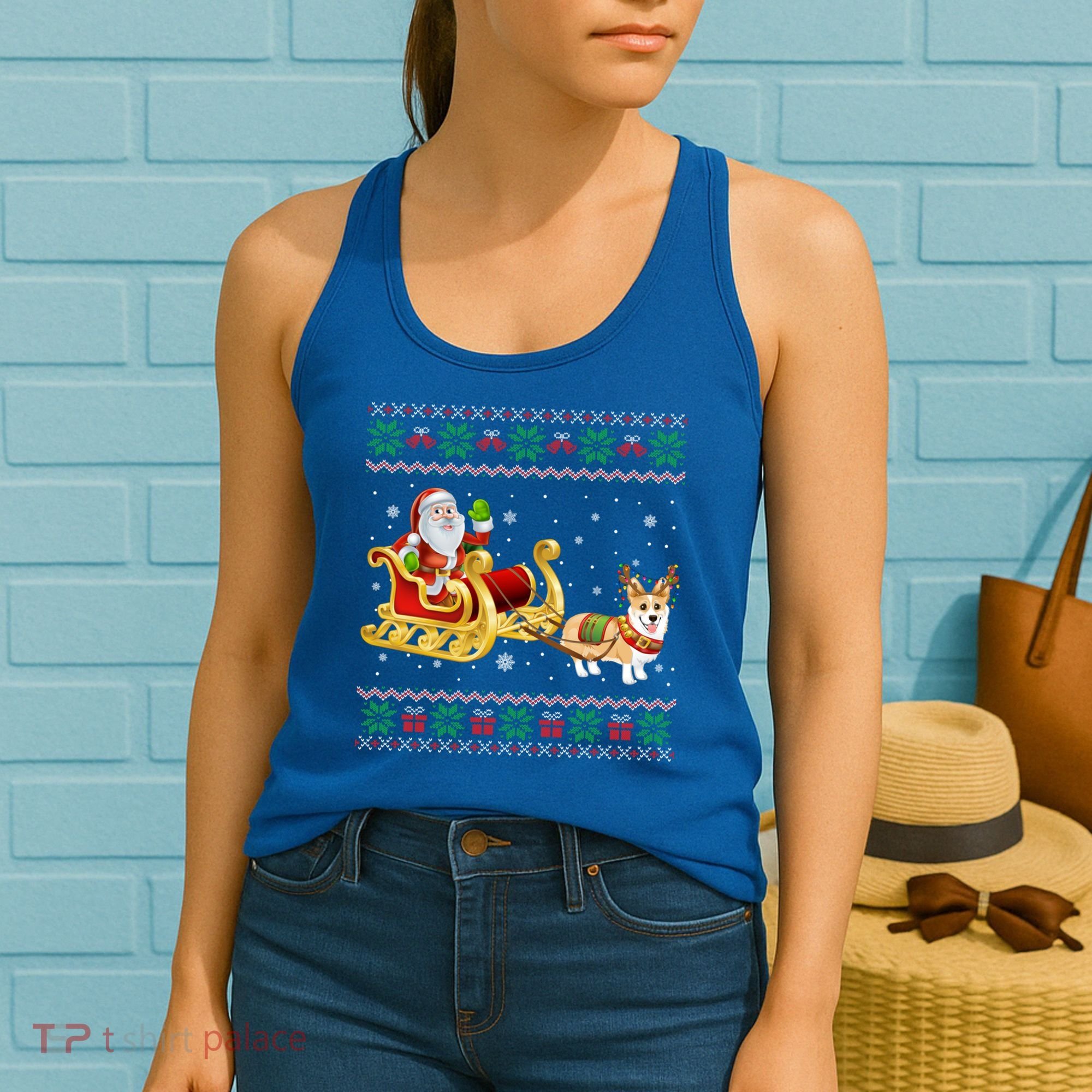 Welsh Corgi Santa Xmas Light Funny Dog Christmas Pajama Cute Gift Women's Tank Top