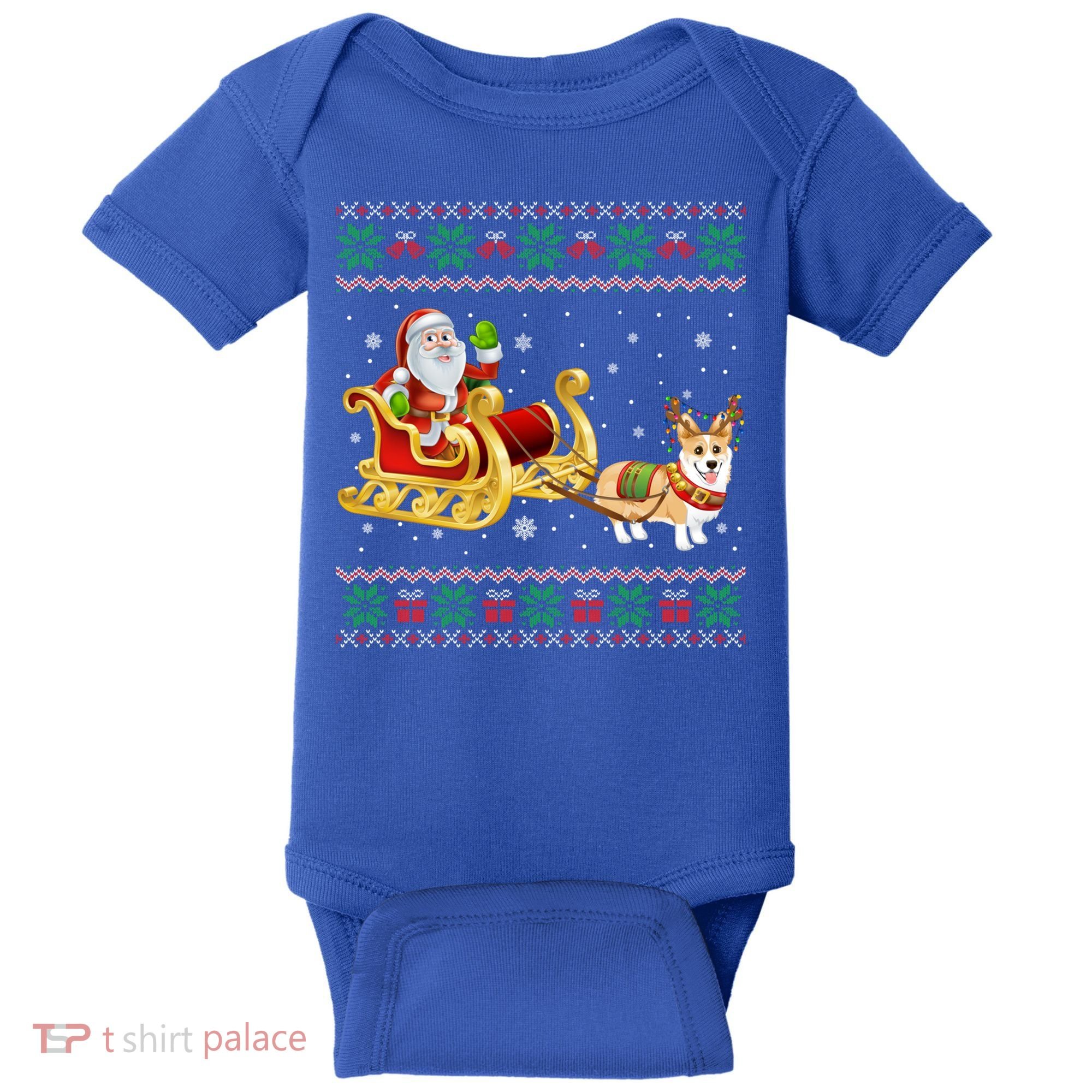Welsh Corgi Santa Xmas Light Funny Dog Christmas Pajama Cute Gift Baby Bodysuit