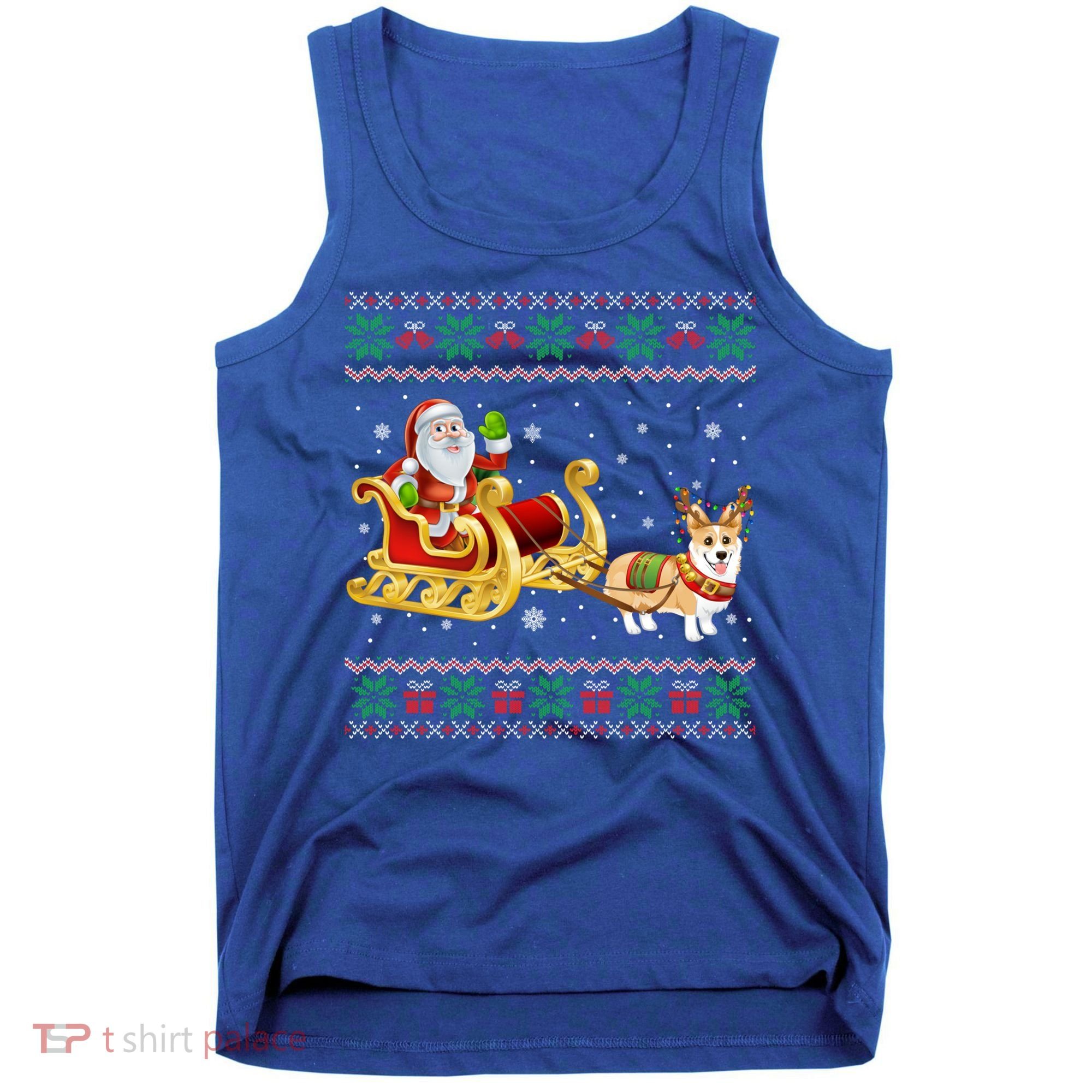 Welsh Corgi Santa Xmas Light Funny Dog Christmas Pajama Cute Gift Tank Top