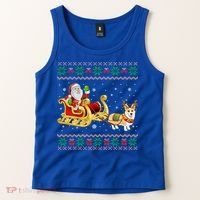 Welsh Corgi Santa Xmas Light Funny Dog Christmas Pajama Cute Gift Tank Top thumb 2