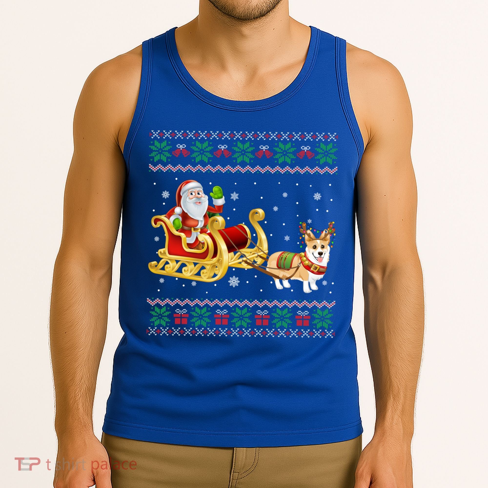 Welsh Corgi Santa Xmas Light Funny Dog Christmas Pajama Cute Gift Tank Top