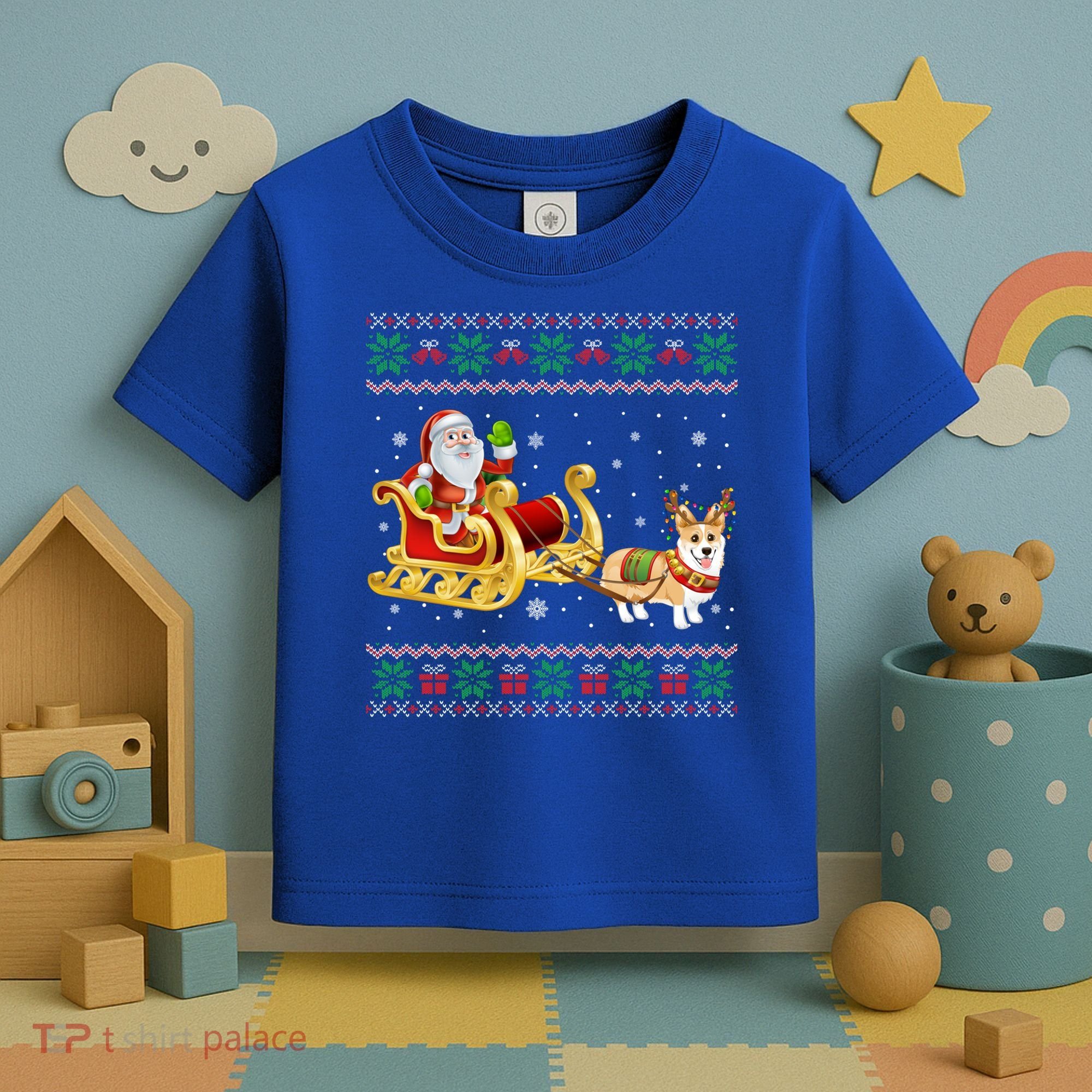 Welsh Corgi Santa Xmas Light Funny Dog Christmas Pajama Cute Gift Toddler T-Shirt