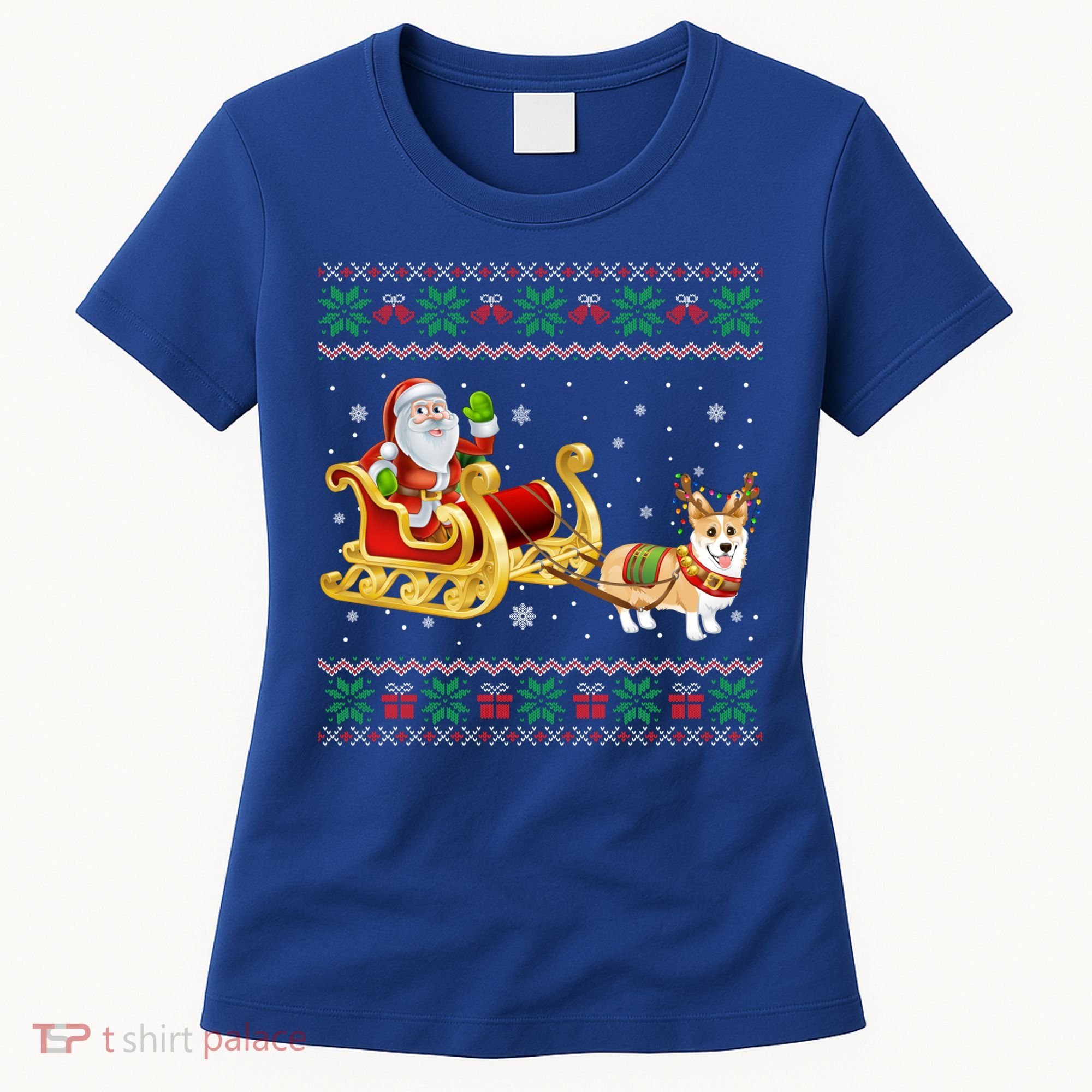 Welsh Corgi Santa Xmas Light Funny Dog Christmas Pajama Cute Gift Women's T-Shirt