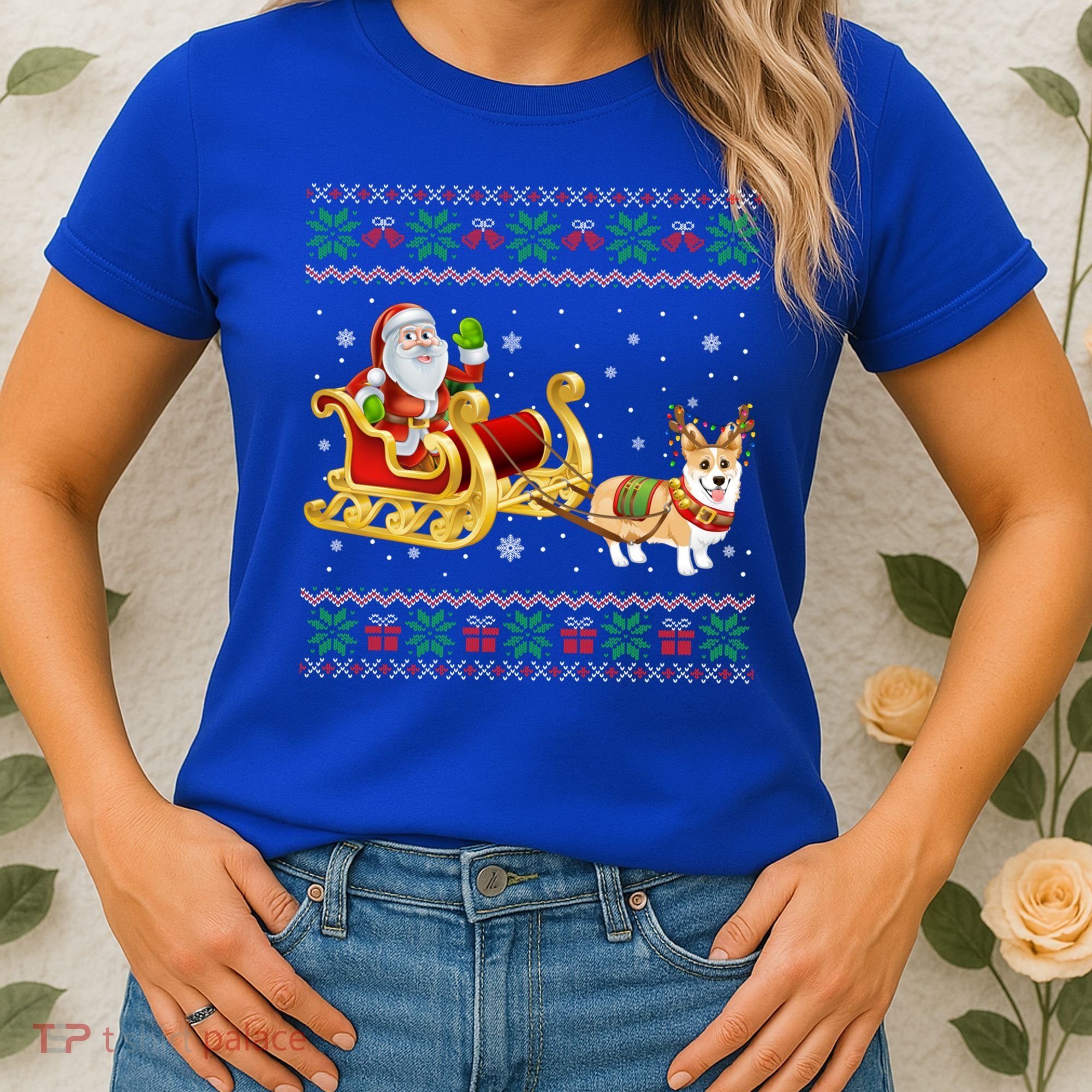 Welsh Corgi Santa Xmas Light Funny Dog Christmas Pajama Cute Gift Women's T-Shirt