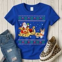 Welsh Corgi Santa Xmas Light Funny Dog Christmas Pajama Cute Gift Women's T-Shirt thumb 3