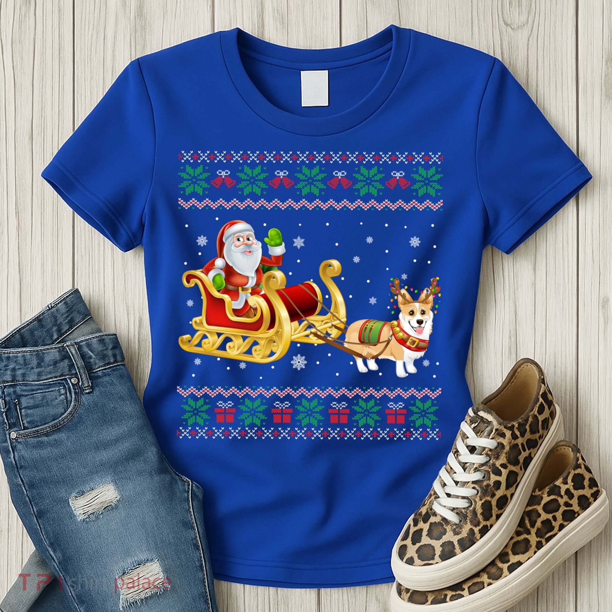 Welsh Corgi Santa Xmas Light Funny Dog Christmas Pajama Cute Gift Women's T-Shirt