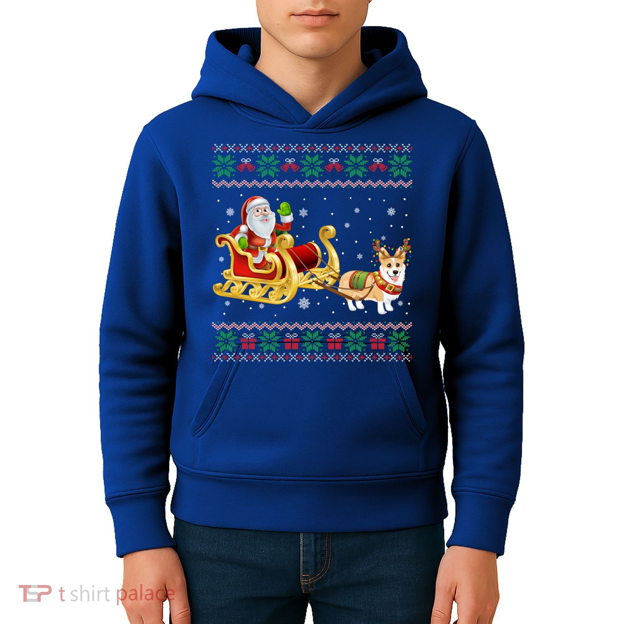 Welsh Corgi Santa Xmas Light Funny Dog Christmas Pajama Cute Gift Kids Hoodie