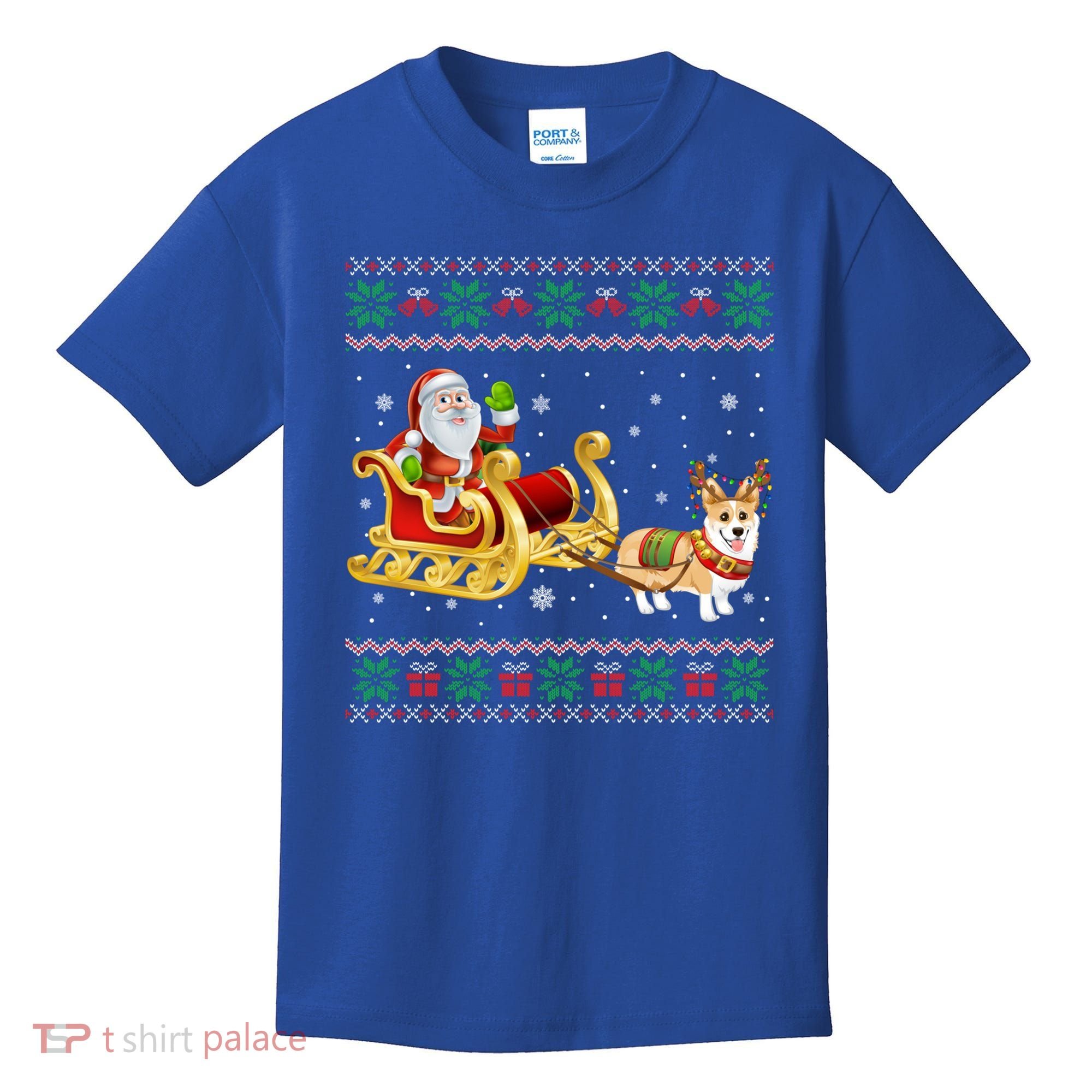 Welsh Corgi Santa Xmas Light Funny Dog Christmas Pajama Cute Gift Kids T-Shirt