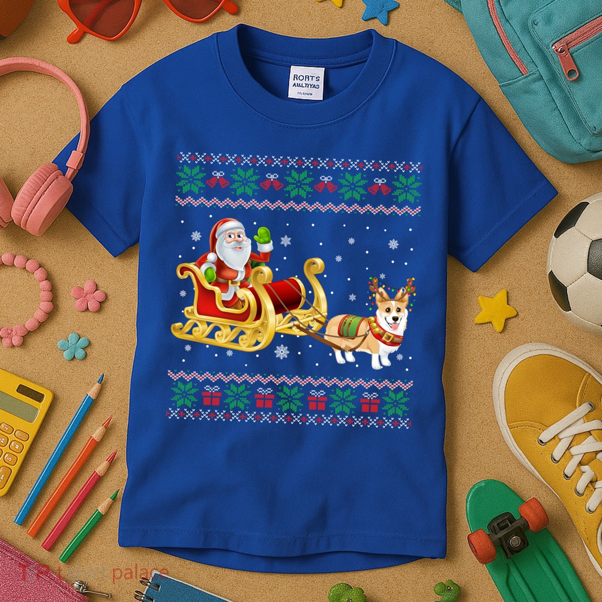 Welsh Corgi Santa Xmas Light Funny Dog Christmas Pajama Cute Gift Kids T-Shirt