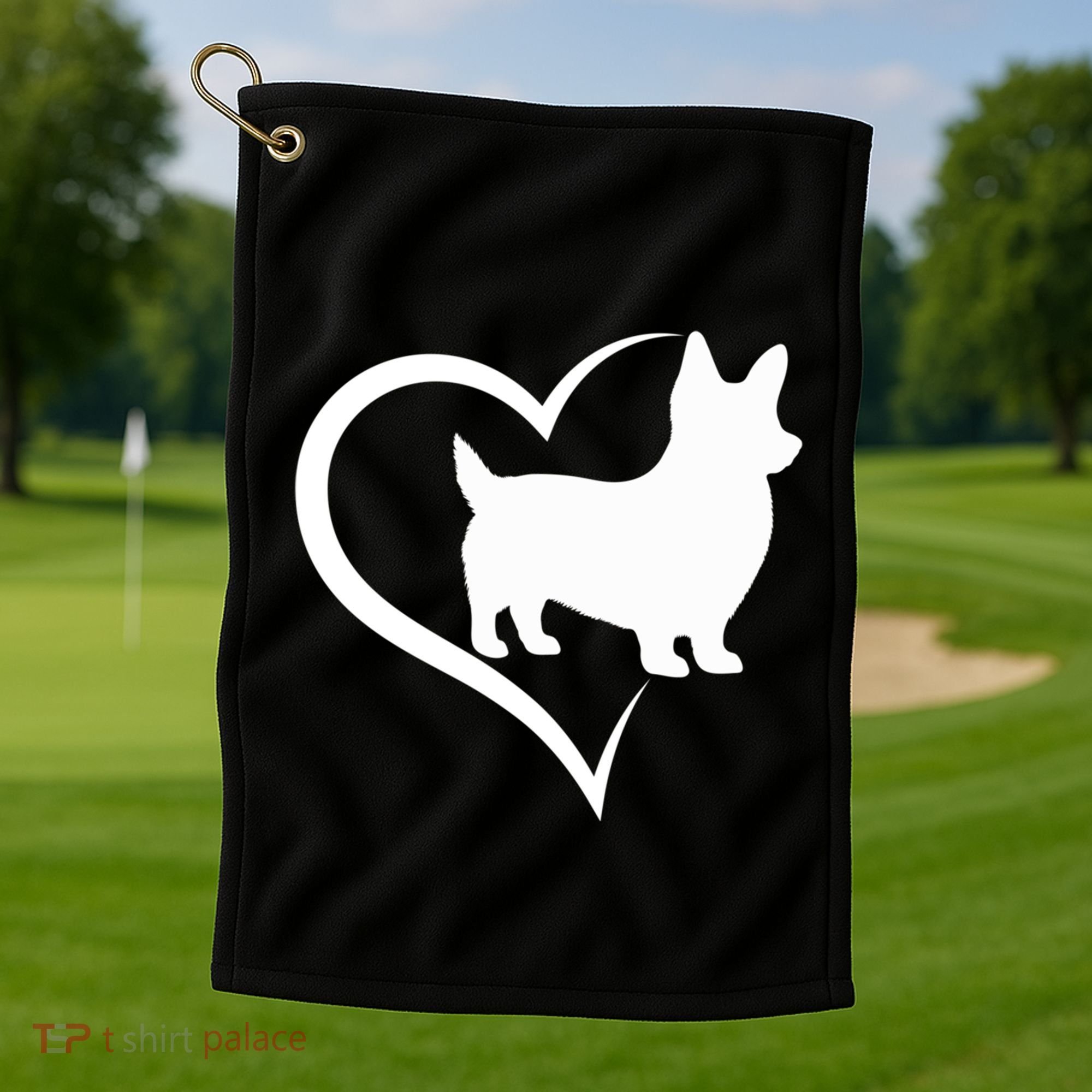Welsh Corgi Silhouette Heart Love Dog Cute Gift Golf Towel