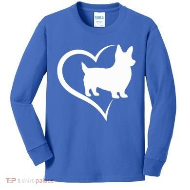 Welsh Corgi Silhouette Heart Love Dog Cute Gift Kids Long Sleeve Shirt