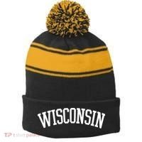 Wisconsin College Sports Fan Logo Stripe Pom Pom Beanie thumb 0