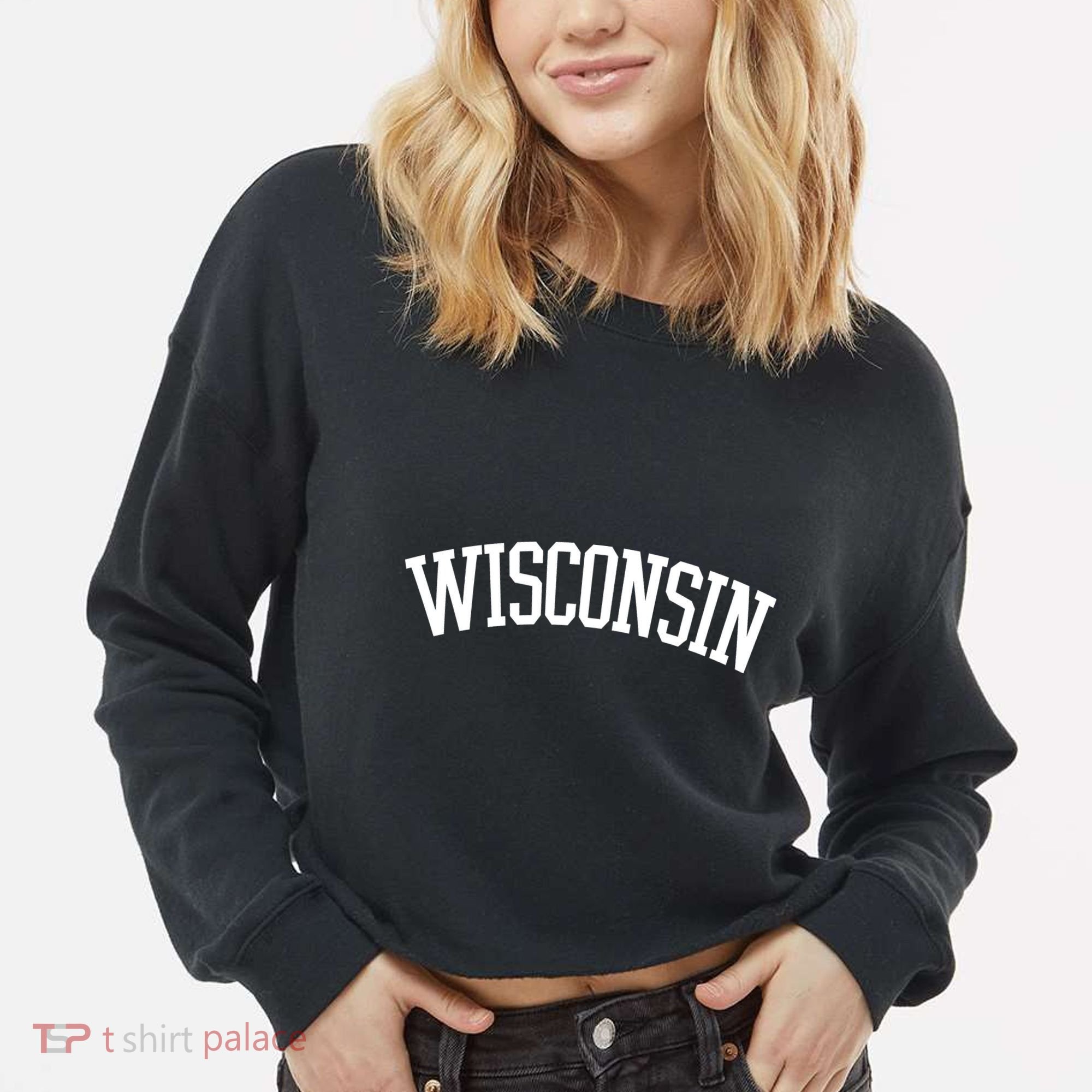 Wisconsin College Sports Fan Logo Cropped Pullover Crew