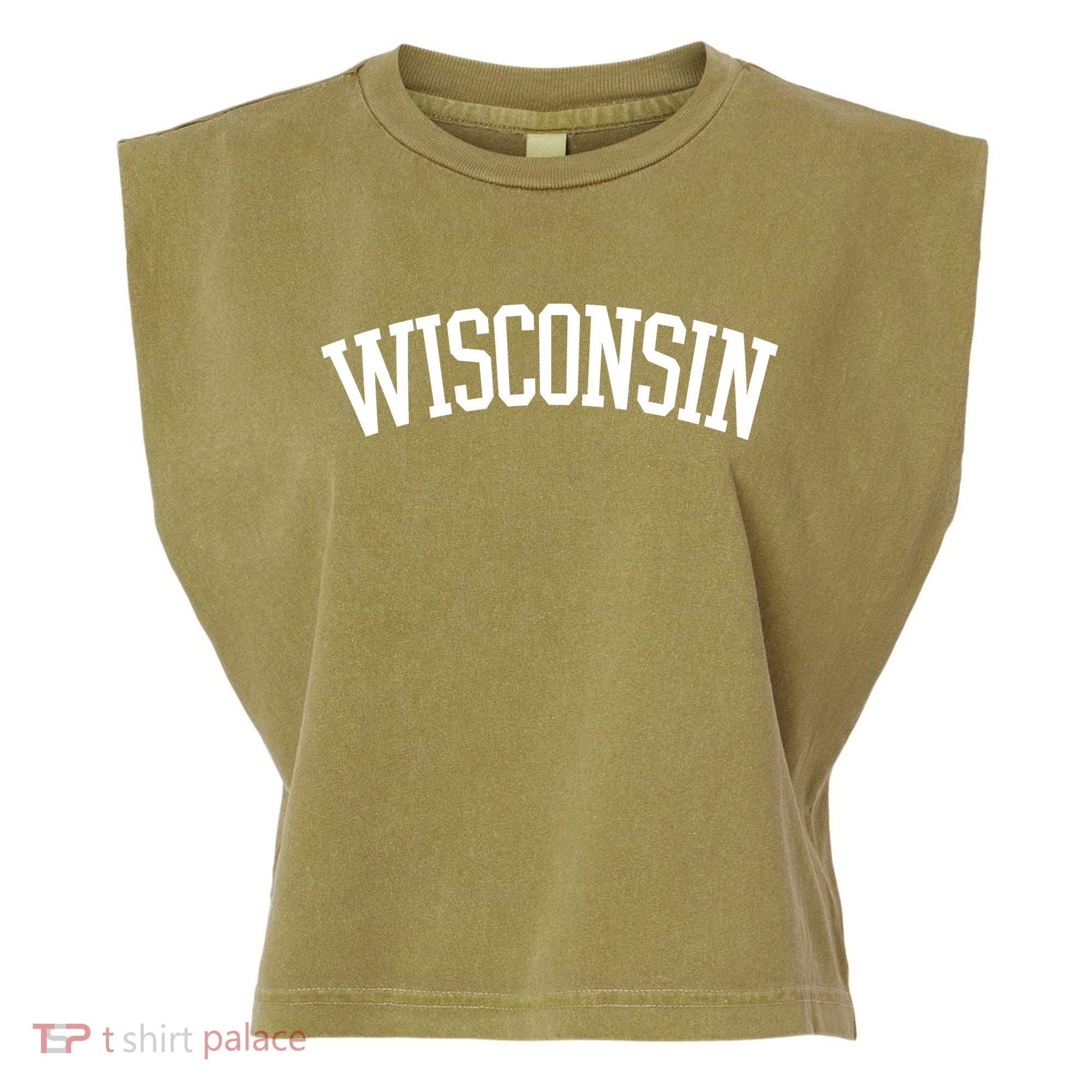 Wisconsin College Sports Fan Logo Garment-Dyed Women's Muscle Tee