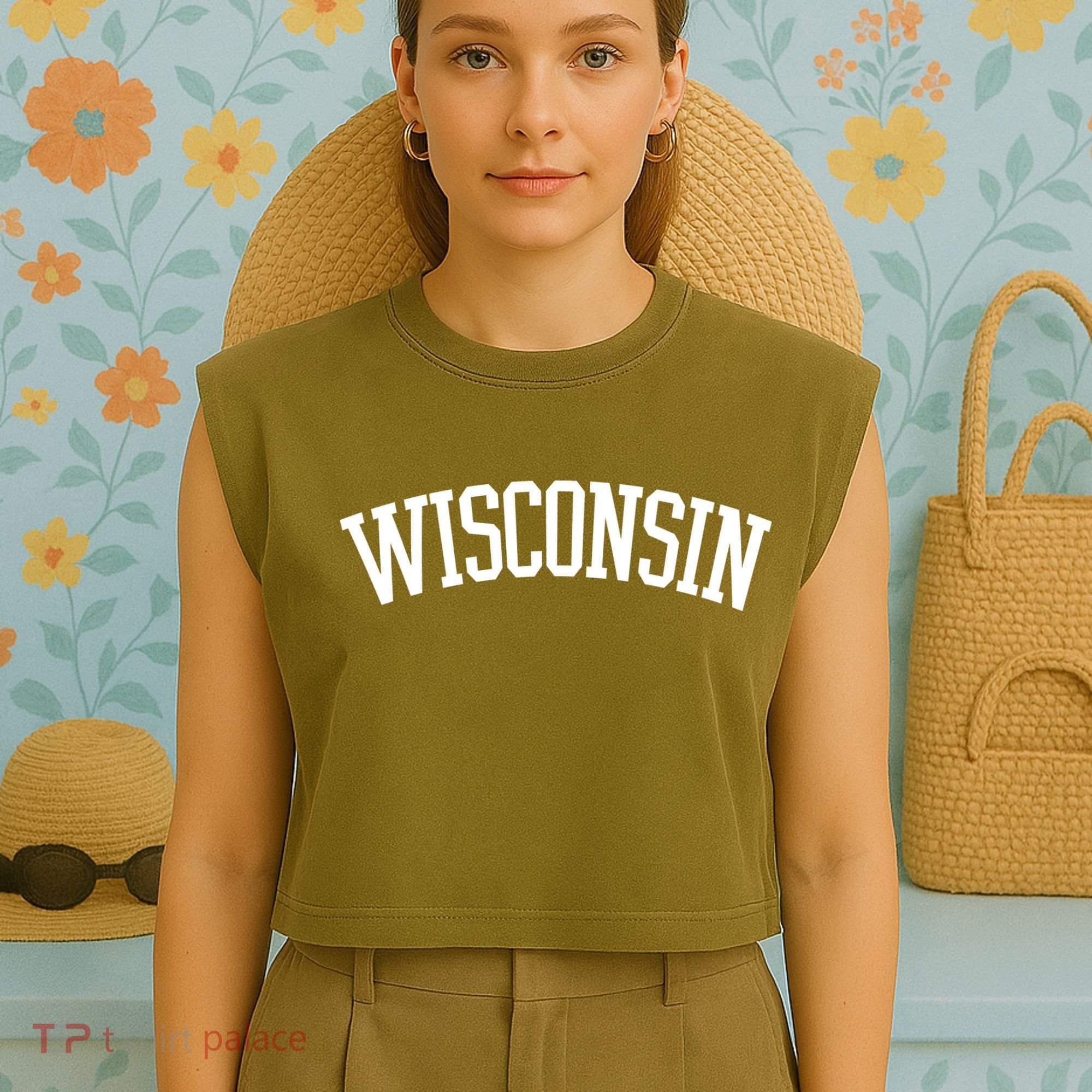 Wisconsin College Sports Fan Logo Garment-Dyed Women's Muscle Tee